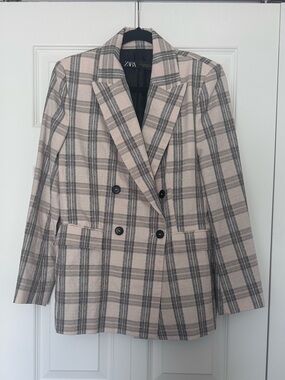 ZARA Cream Plaid Blazer